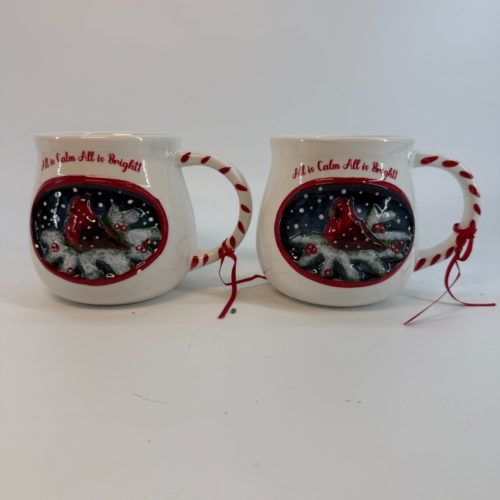 Heather Goldmine All is Calm All is Bright Blue Sky Bistro Mug Ceramic Cardinal